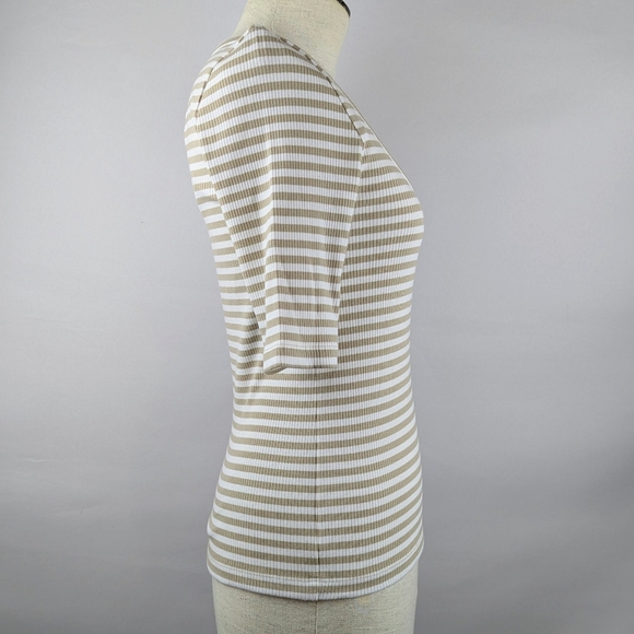 Faherty Tee Freestyle Rib Knit Short Sleeve Pima Blend Neutral Desi Stripe M NWT - Picture 5 of 14